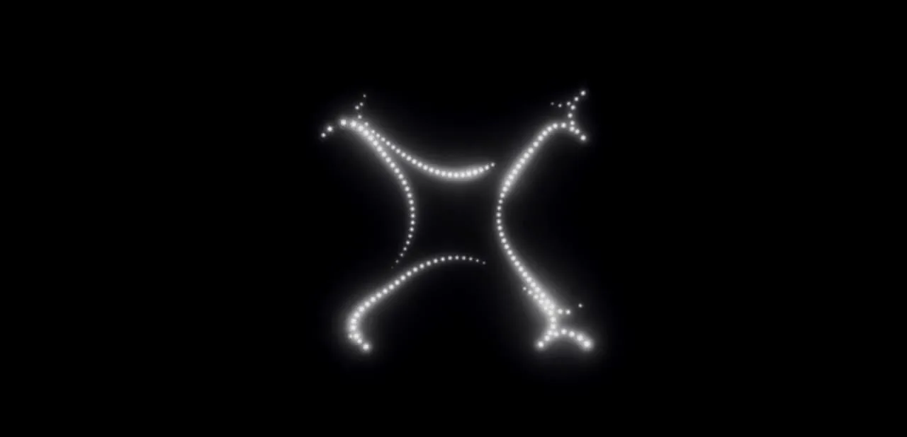 The Starbound Labs logo formed from glowing white drone lights against a black sky